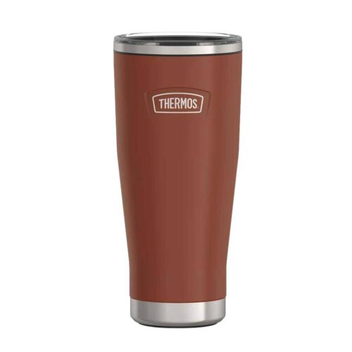 530 ml pipetli, slide kapaklı paslanmaz çelik termos, kahverengi renkli, çift cidarlı vakum yalıtımlı içecek bardağı.