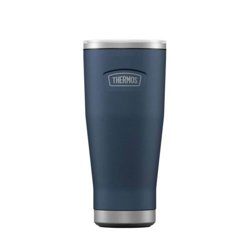 530 ml pipetli, slide kapaklı paslanmaz çelik termos, koyu mavi renkli, çift cidarlı vakum yalıtımlı içecek bardağı.