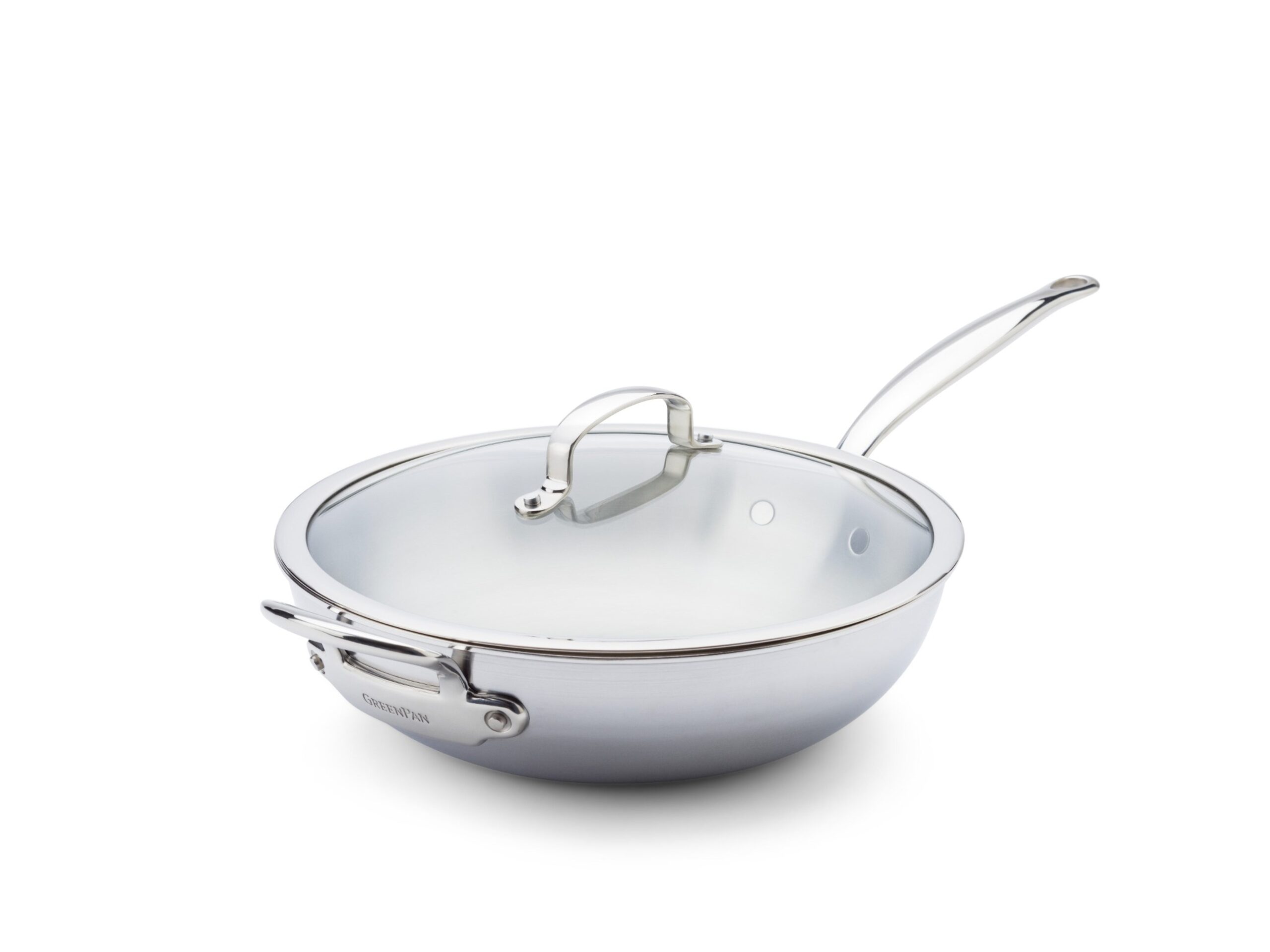 GreenPan Premiere Pro 5-Ply Paslanmaz Çelik Cam Kapaklı Wok Tava 30 cm 4.74 L – ürün görünümü 1