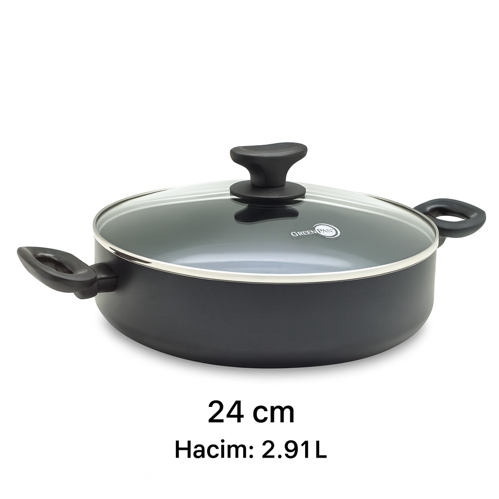 GreenPan Torino Thermolon Seramik Yüzeyli Basık Tencere 24 cm – 2,91 L – detay görünümü